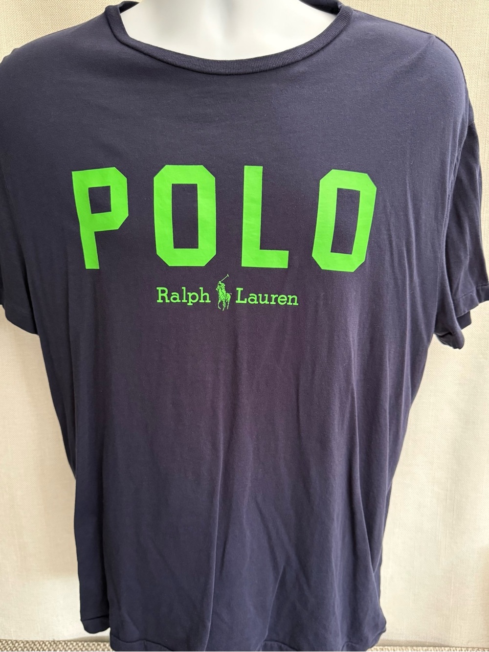 Men's Lauren Ralph Lauren Navy Short-Sleeve Tee with Bright Green POLO Logo
